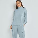 Aritzia TNA Rosedale Powdered Blue Waffle Knit Thermal Turtleneck Pullover Top Photo 1