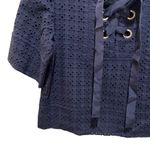 ZARA Eyelet Lace Up Short Sleeve Crop Top Navy Blue Size Small Photo 3