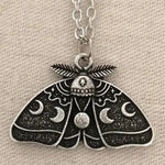 Moon Phase Moth Butterfly Pendant Necklace Silver Photo 0