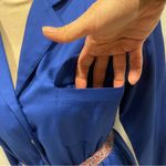 Vintage royal blue midi button front shirt dress chest pockets mod pleated Photo 8