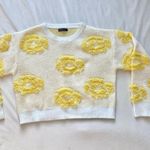 butter yellow and white fuzzy geometric sweater Size M Photo 8