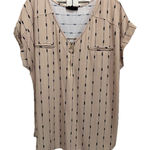Flower & Feather Tan/Black Arrows Zip Cap Sleeve Blouse Size 2XL Faux Pockets‎ Black Photo 0