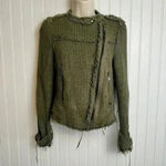 ZARA  Green Textured Weave Zip Jacket Distressed, Stud Detail small K47 Photo 2