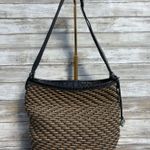 Brighton VTG Purse Janie Shoulder Bag Brown Black Patent Leather Woven Straw Y2k Photo 1