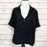 Guess Black Cold Shoulder Button Up Tie Front Top Size Medium Photo 7