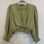 ZARA  Cropped 100% Linen Long Sleeve Wrapped Blouse Photo 3