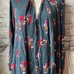 Free People  Green Floral Relaxed Tunic Long Sleeve Blouse Women’s‎ Shirt XS Photo 0