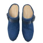 Veronica Beard  Dacey Denim Clogs Heels‎ Studded Buckle Wood Blue Size 9.5 Photo 2