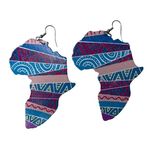 Africa Shaped Wood Earrings With Colorful Tribal Patterns Fishhook Backs 90s u Blue Photo 0