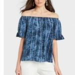 Knox Rose Knox‎ Rose Blue Tie-Dyed Eyelet Flutter Sleeve Off-the-Shoulder Top Size Large Photo 12