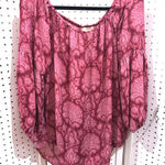 Michael Kors Paisley Print Off Shoulder Long Sleeve Blouse Top Burgundy Pink L Photo 0