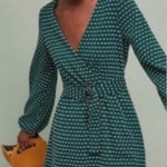 Maeve Anthropologie Malta Dress Size XS Green Mini Faux Wrap Belted Tie Photo 0