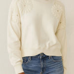 American Eagle NEW  Womens Crochet Embroidered White Floral Pullover Sweater sz L Photo 0