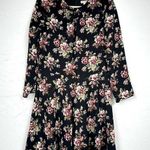 Brooks Brothers  Black Red Floral Long Sleeve Dress Womens 14 Mini Fall Preppy Photo 0