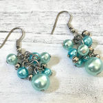 Faux blue Pearl and silver bead dangle earrings Photo 0