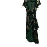 Lulus Dark Green Floral Velvet Midi Wrap Dress Women’s XS New with Tags Photo 3