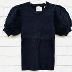 Elie Tahari NWT Elie.  Short Puff Embroidred Sleeve Black Knit Sweater Size XS Photo 2