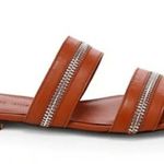 Rebecca Minkoff Size 8.5M Marciann Zipper Leather Mules Slides Neutral Coastal Photo 1