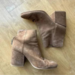 Lucky Brand Ravynn Brown Faux Suede and Leather Block Heel Booties, Tan, 10 Photo 2