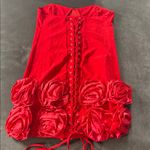 Women’s Red Bodycon Flower Dress Corset Style Back Size L NWOT Size L Photo 8