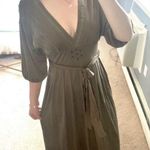 Anthropologie Anthro burning torch olive tie waist midi dress Photo 0