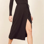Reformation Jeans Black CELINE Ribbed Stretch Knit Wrap Dress XL Photo 0