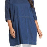 Eileen Fisher Organic Cotton Tunic Dress Denim Chambray Shift Boat Neck Blue M Photo 0
