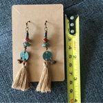 Bohemian Dangle Fringe Earrings, Turquoise, Tan, Festival Tan Photo 3
