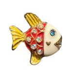 Gold Tone Fish Stud Earrings Enamel Rhinestones .5" across Pierced Photo 1