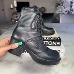 Covington Vintage  Black Leather Lace Up Combat Stacked Block Heel Bootie Boots Photo 6