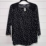 Van Heusen BLACK AND WHITE POLKA DOT BLOUSE WITH PEEKABOO VNECK AND LACE YOKE, L Photo 3