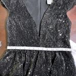 Mac Duggal Ieena for  Black Sequin Dress Deep V Neck Sleeveless Party Cocktail Photo 4