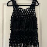 Vintage Y2K Say What Black Crochet Knit Sheer Fringe Tank SZ XL Festival Photo 1