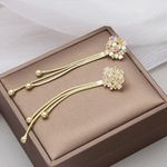 Flower Tassel Chain Dangle Drop Earrings for Women Gold Photo 2