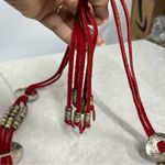 Red suede leather tie hip belt concho w/beads fringed silver metal southwestern Photo 4