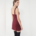 Urban Outfitters  Hallie Wine Colored Embroidered Square Neck A-line Mini Dress Photo 2
