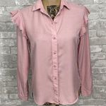 Cloth & Stone  Anthropologie Pink Ruffled Chambray Button Down Shirt Photo 0