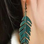 "Miami Beach Palm Leaf" Bohemian Long Copper Green Leaf Earrings Photo 1