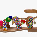 Chinese Laundry  Boho Beaded festival Pom Pom Gladiator Wrap Sandals Size 9 *read Photo 0