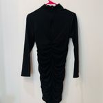 Boutique Black Rib Ruched Long Sleeve Bodycon Dress sz Large Photo 3