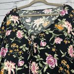American Eagle  Black Floral Tie-Front Blouse M Silky Viscose Resort Casual Top Photo 5