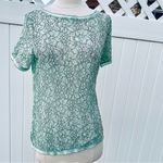 Loft Ann Taylor Mint Green Lace Short Sleeve Sheer Dainty Floral Blouse Photo 2