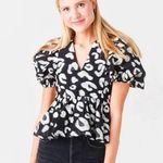 Hunter Bell  Leighton Blouse- Black and White cheetah print- Women's Top- size 4 Photo 0