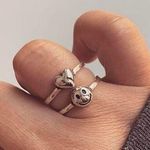 Boutique Smiley Face Heart Double Band Silver Ring Photo 0