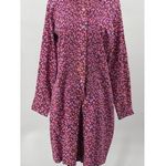 Vintage 70s Ditsy Floral Romper Shirtdress Button Down Long Sleeve Pink Purple Size 16 Photo 3