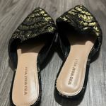 Who What Wear Black and Gold Leaf Pattern Mules Photo 3