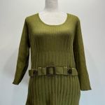 Requirements Y2K Olive Green 3/4 Sleeve Ribbed Knit Sweater with Faux Belt Large Photo 2