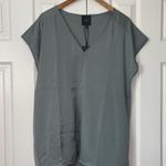 Lysse  Sage Green V-Neck Tunic Mixed Media Blouse Women's XL Flowy Short Sleeves Photo 0