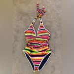 Trina Turk NEW! Plunge One-Piece Swimsuit Splash Stripe Multi Size 12 NWOT Photo 3