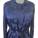 Vince  Midnight Blue floral brocade high neck Long Sleeve midi Dress Photo 0
